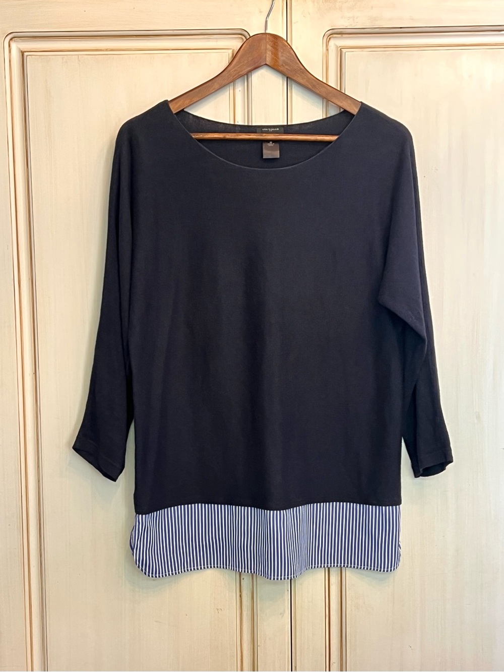 Ann Taylor Factory Blouse Nautical Coastal Office Layered Preppy Twofer Sz M